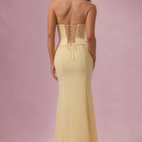 Eliana Robe de Demoiselle d'Honneur Corset en Satin Premium - Jaune Beurre