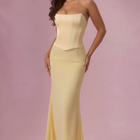 Eliana Robe de Demoiselle d'Honneur Corset en Satin Premium - Jaune Beurre