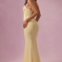 Eliana Robe de Demoiselle d'Honneur Corset en Satin Premium - Jaune Beurre