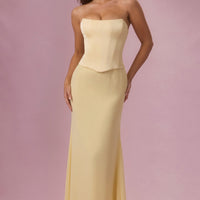 Eliana Robe de Demoiselle d'Honneur Corset en Satin Premium - Jaune Beurre