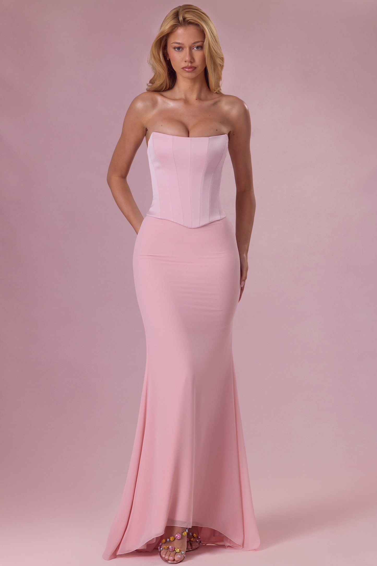 Eliana Robe de Demoiselle d'Honneur Corset en Satin Premium - Rose Poudré
