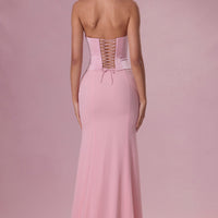 Eliana Robe de Demoiselle d'Honneur Corset en Satin Premium - Rose Poudré