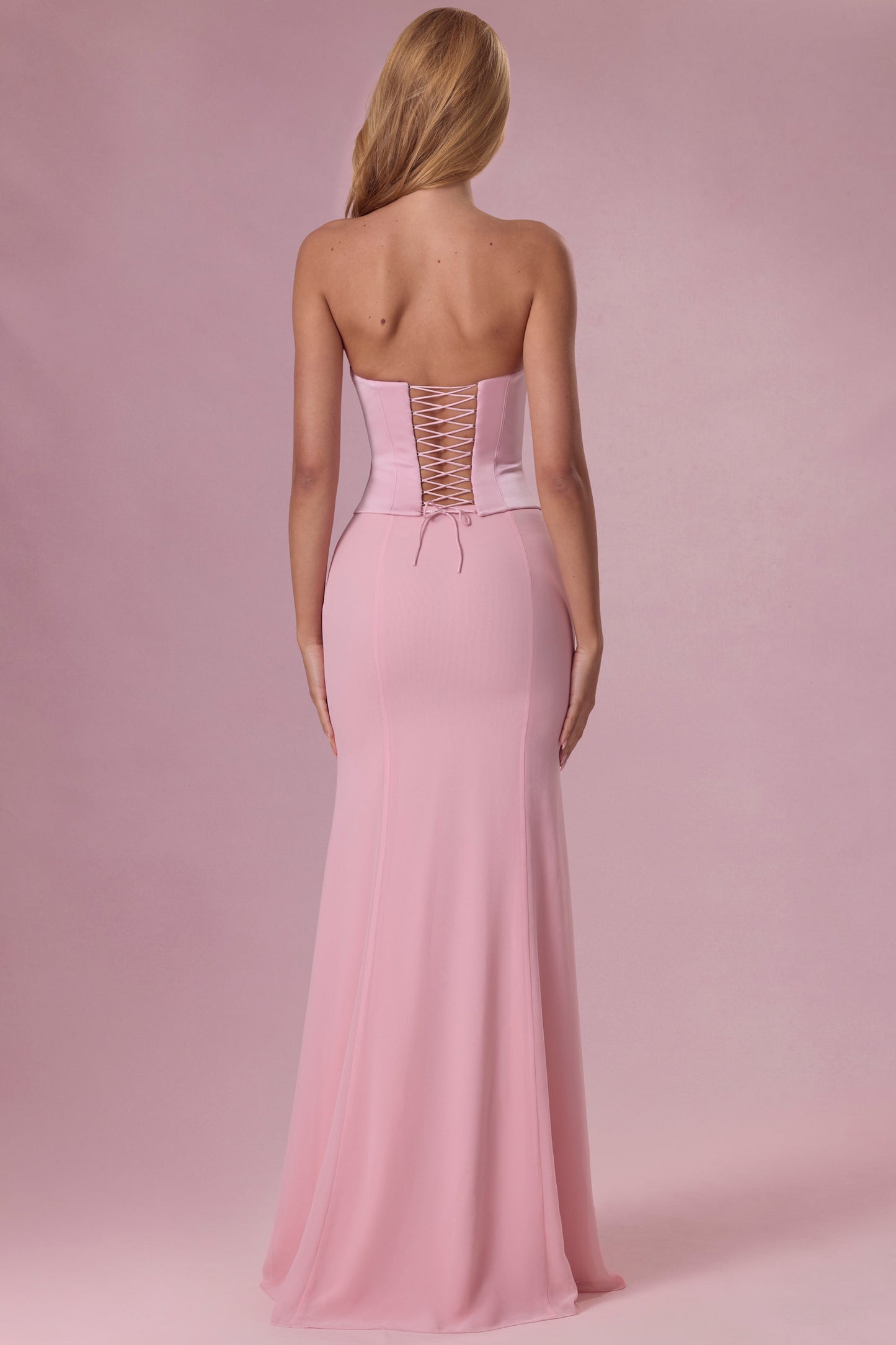 Eliana Robe de Demoiselle d'Honneur Corset en Satin Premium - Rose Poudré