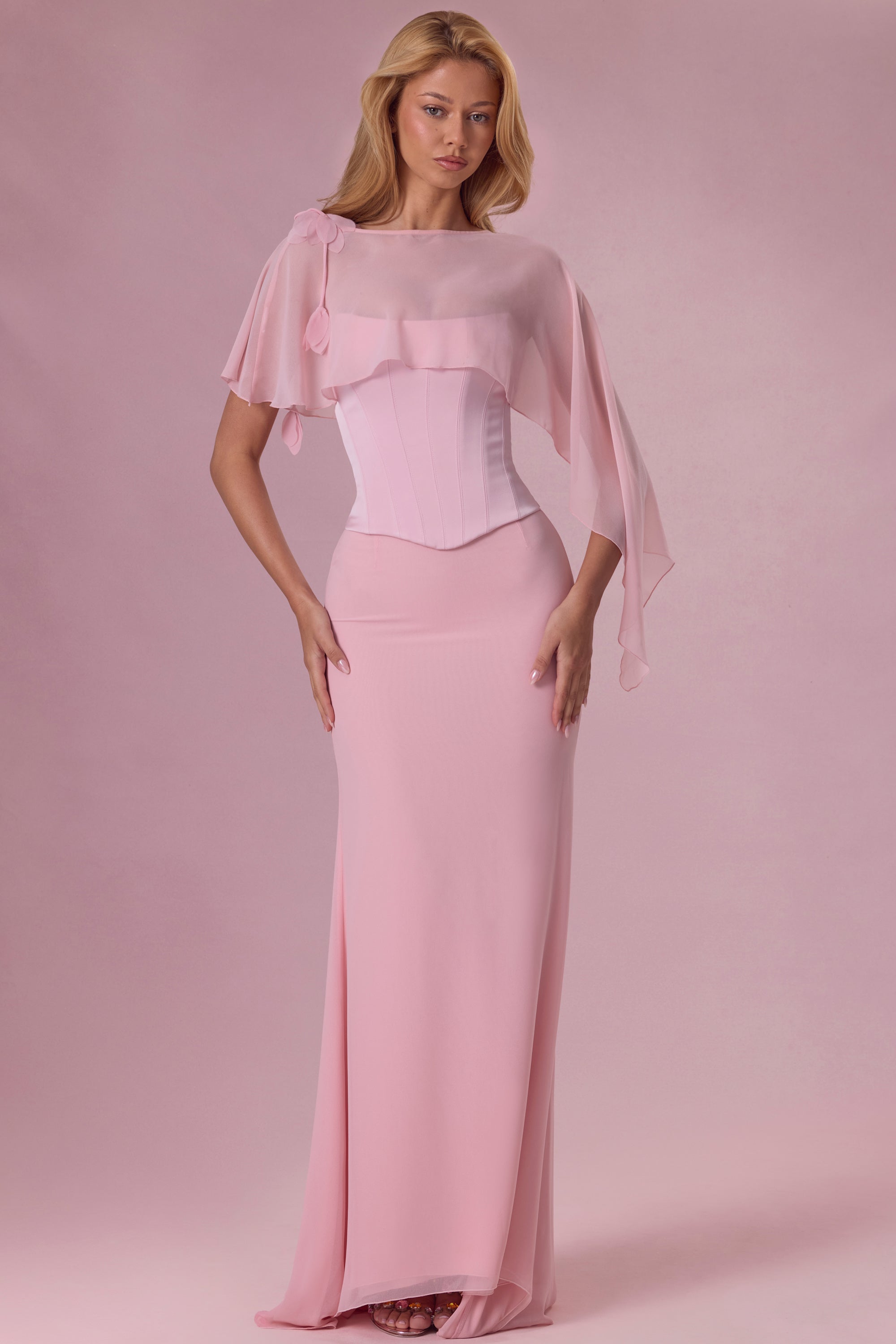 Eliana Robe de Demoiselle d'Honneur Corset en Satin Premium - Rose Poudré