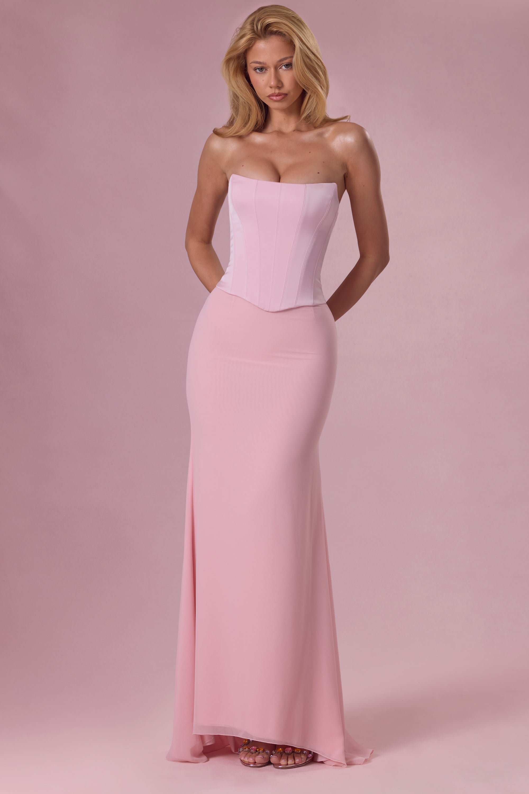 Eliana Robe de Demoiselle d'Honneur Corset en Satin Premium - Rose Poudré