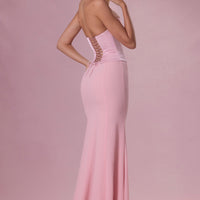 Eliana Robe de Demoiselle d'Honneur Corset en Satin Premium - Rose Poudré