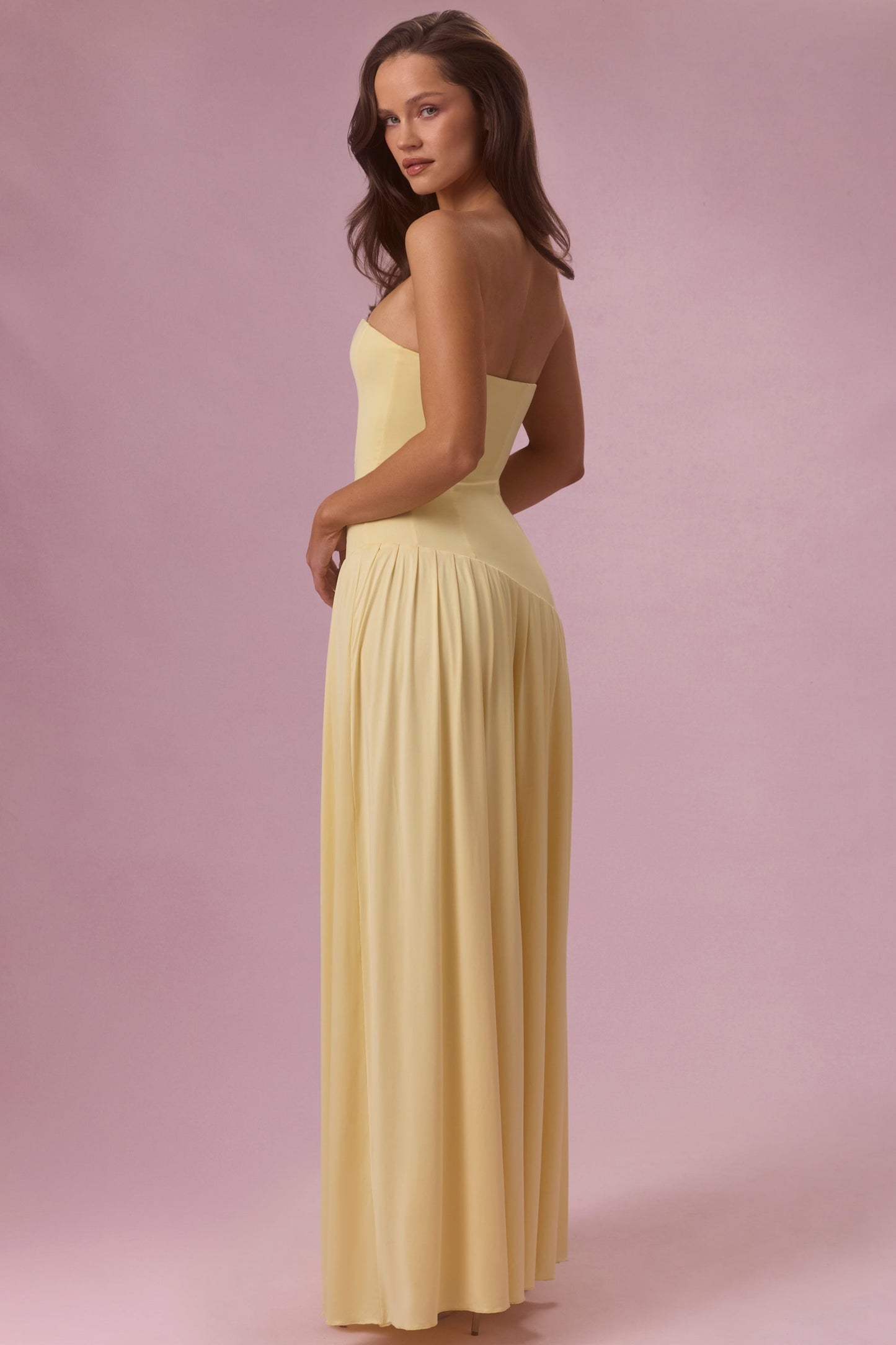 Aurelia Robe Gown Bustier en Jersey Premium - Jaune Beurre