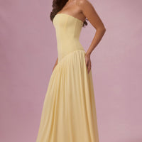 Aurelia Robe Gown Bustier en Jersey Premium - Jaune Beurre