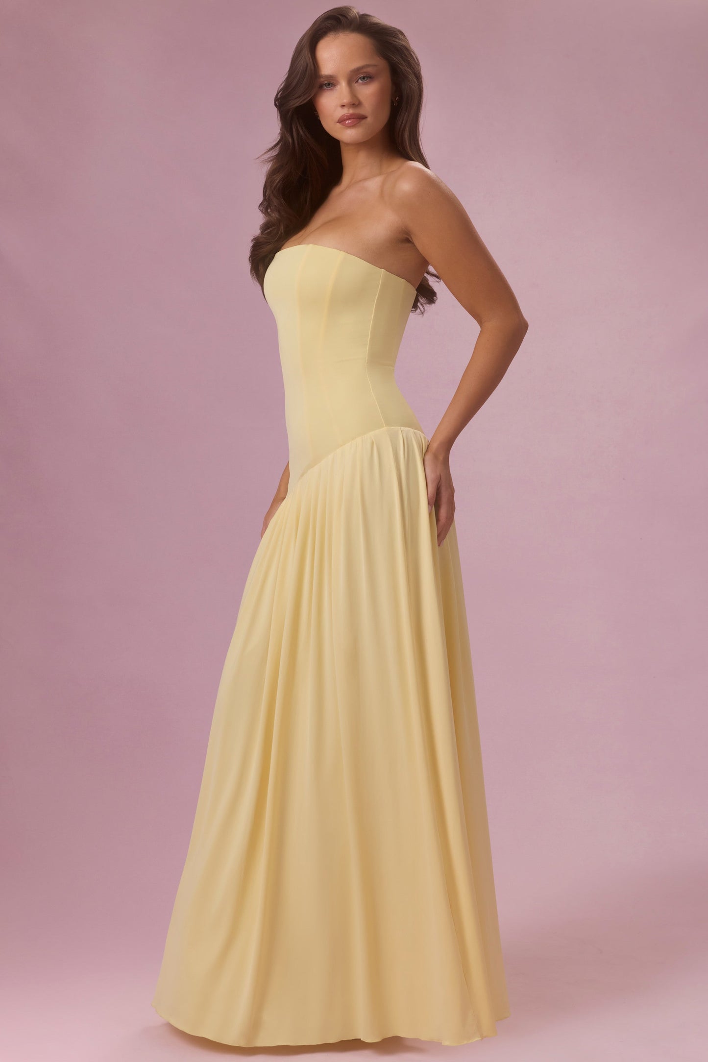 Aurelia Robe Gown Bustier en Jersey Premium - Jaune Beurre