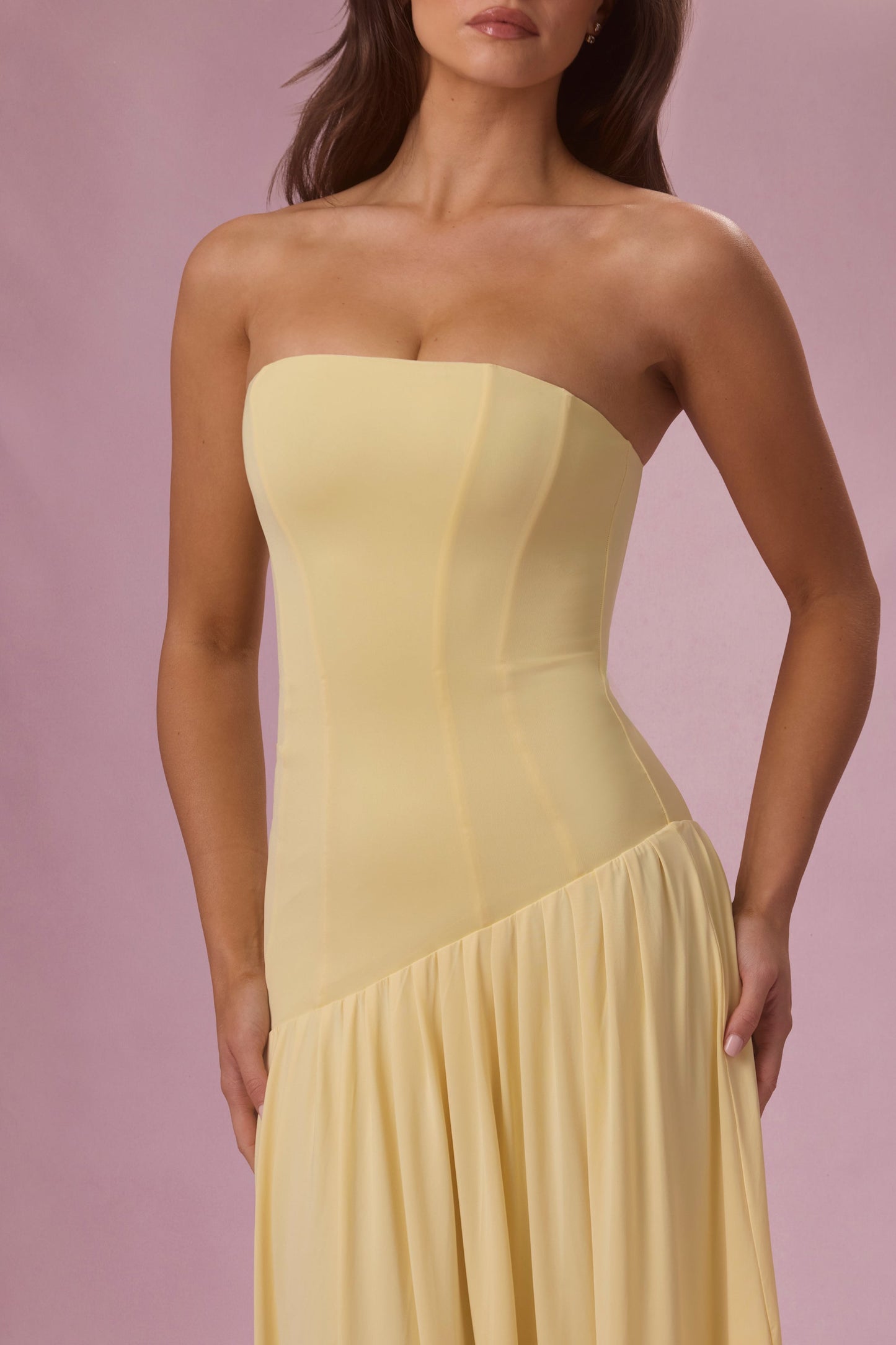 Aurelia Robe Gown Bustier en Jersey Premium - Jaune Beurre