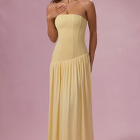 Aurelia Robe Gown Bustier en Jersey Premium - Jaune Beurre