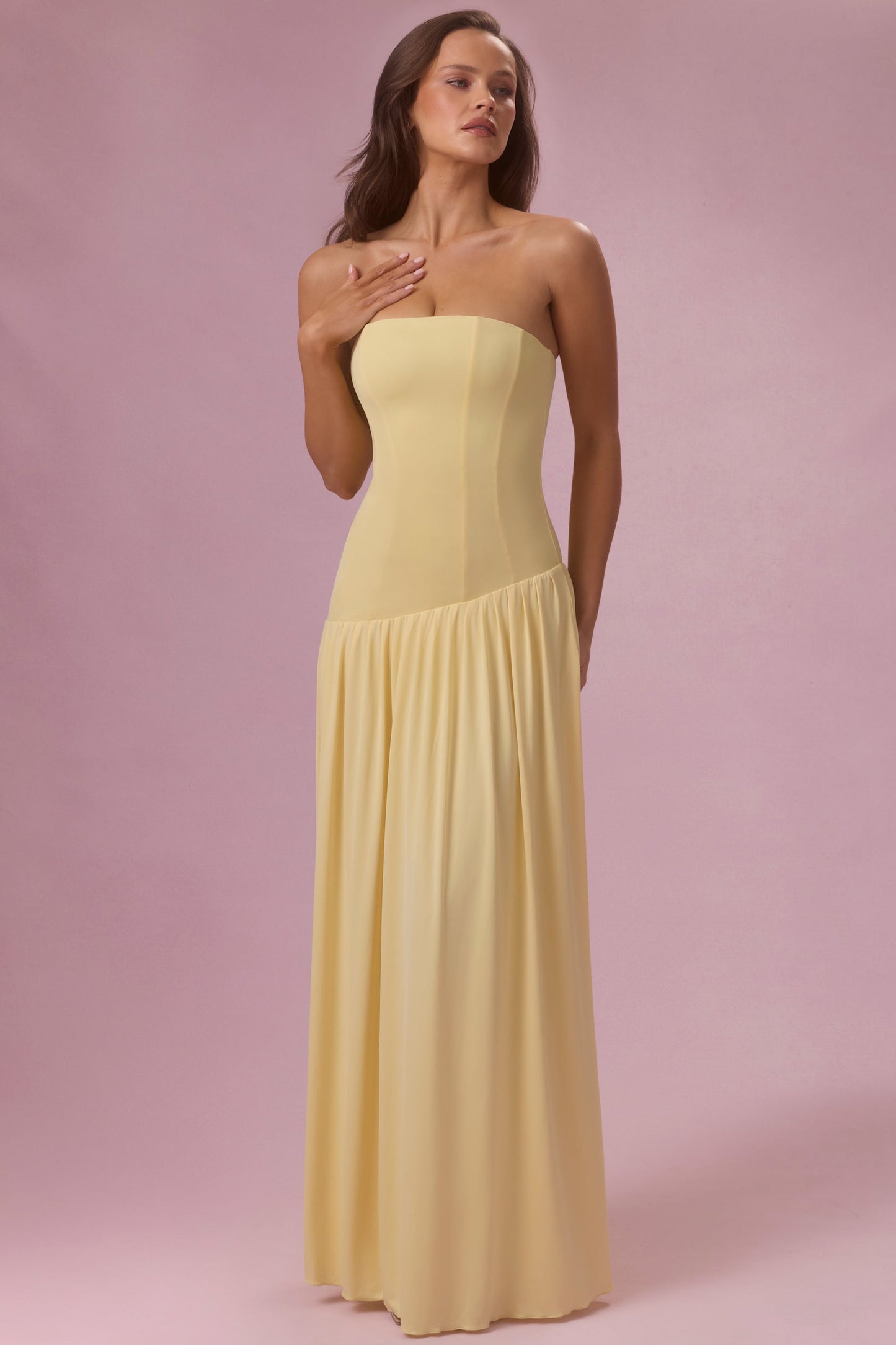 Aurelia Robe Gown Bustier en Jersey Premium - Jaune Beurre
