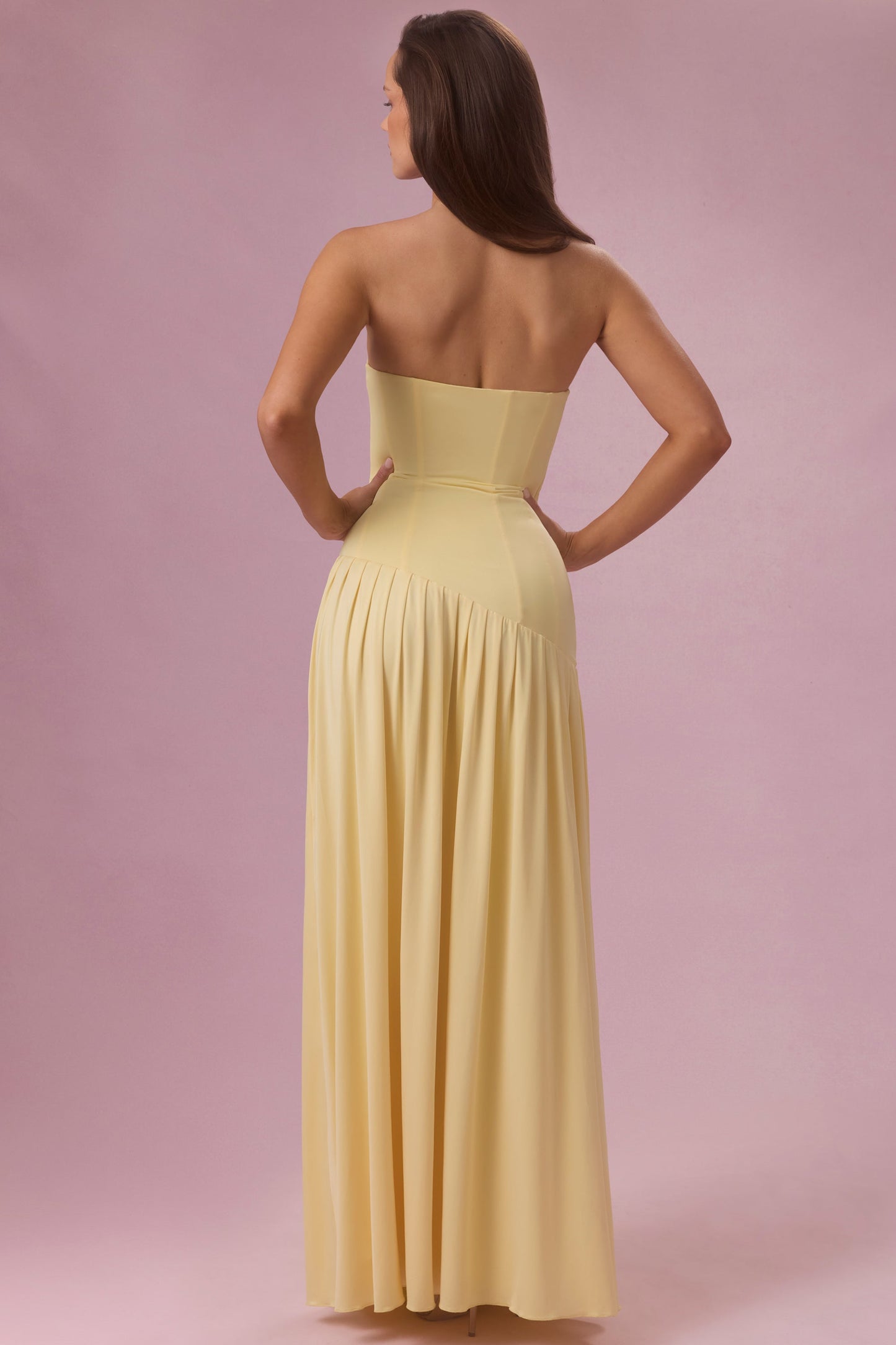 Aurelia Robe Gown Bustier en Jersey Premium - Jaune Beurre