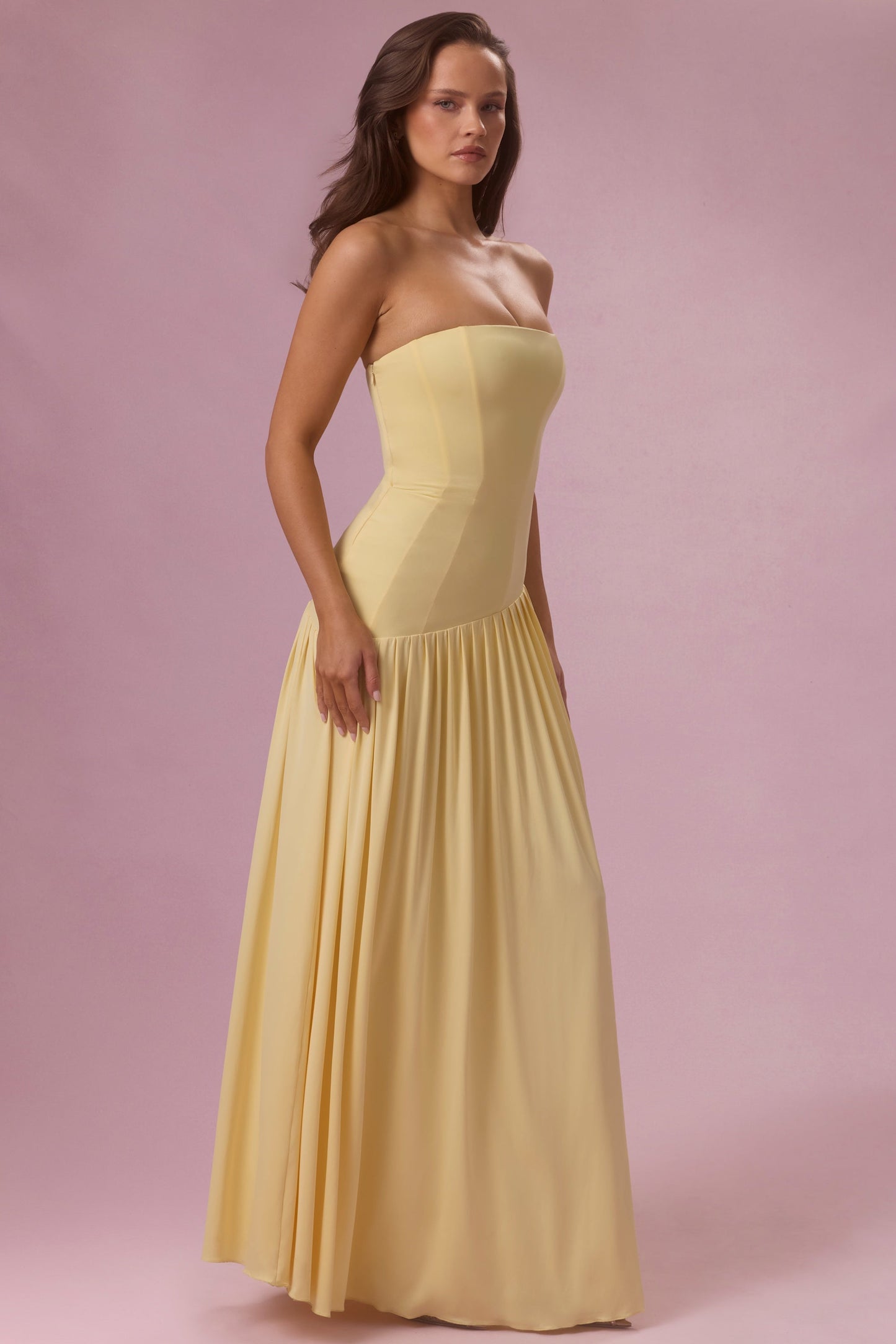 Aurelia Robe Gown Bustier en Jersey Premium - Jaune Beurre