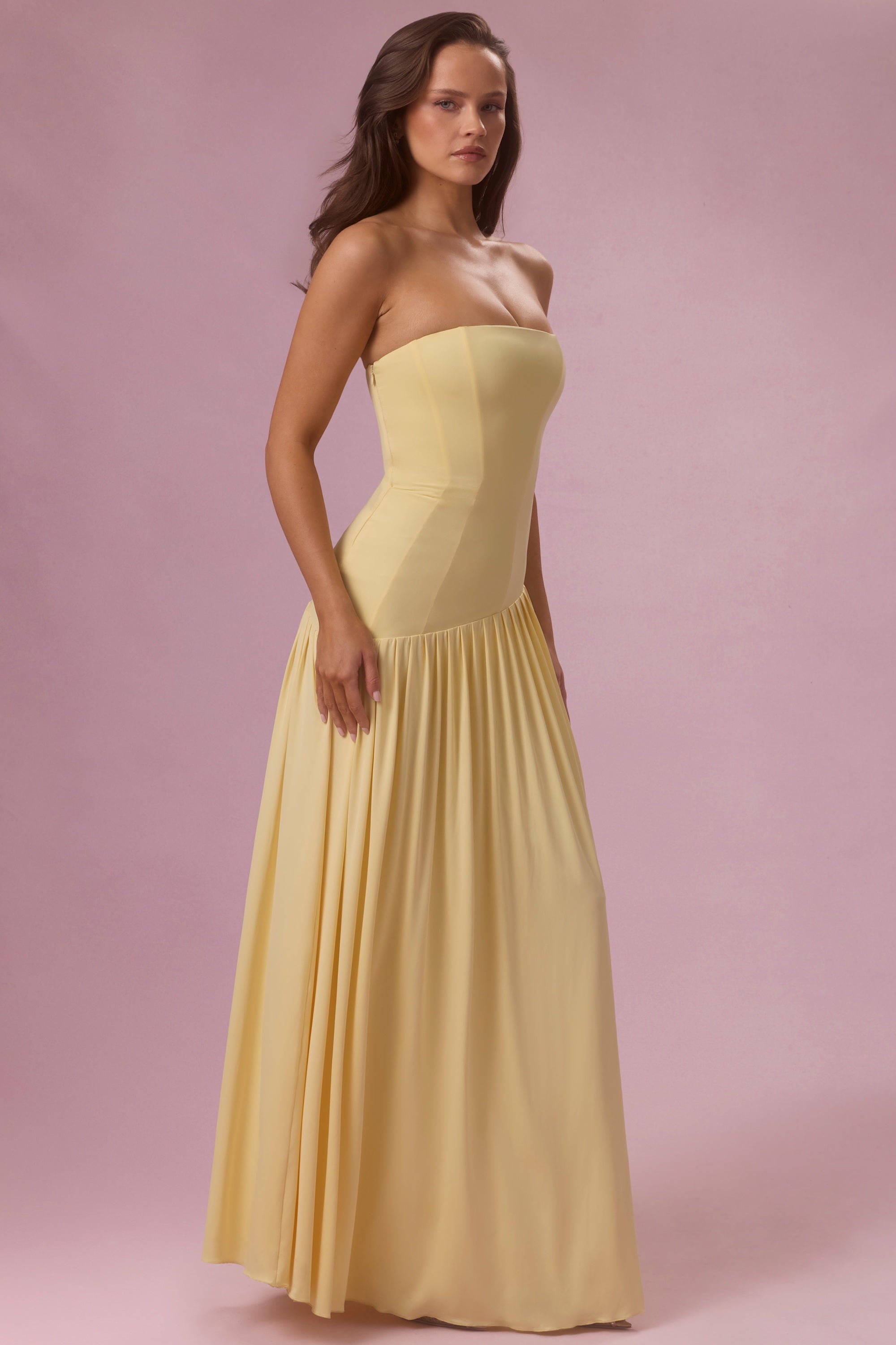 Aurelia Robe Gown Bustier en Jersey Premium - Jaune Beurre