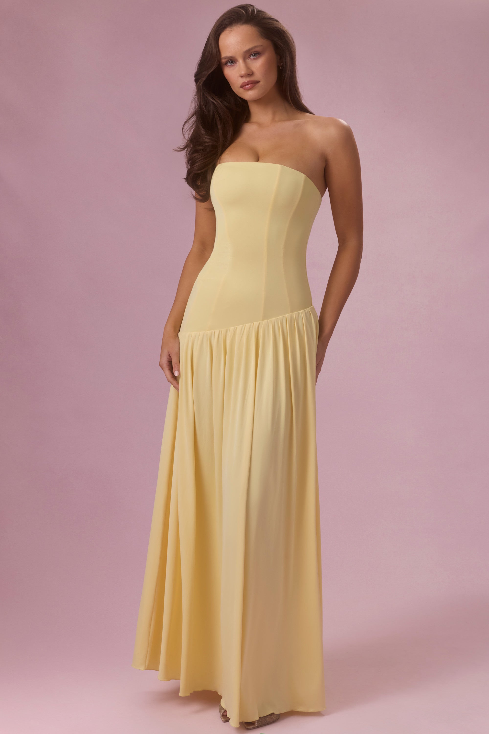 Aurelia Robe Gown Bustier en Jersey Premium - Jaune Beurre