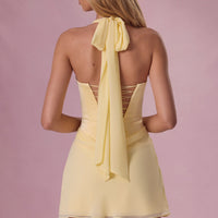 Celeste Mini Robe Drapée en Satin Premium - Jaune Beurre