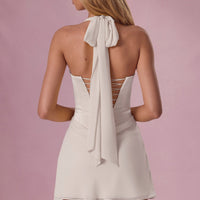 Celeste Mini Robe Drapée en Satin Premium - Ivoire