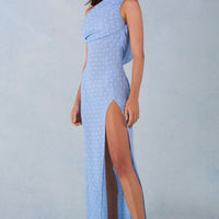 Aria Robe Maxi à Une Épaule - Imprimé à Pois Bleus