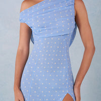 Aria Robe Maxi à Une Épaule - Imprimé à Pois Bleus