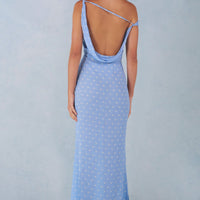 Aria Robe Maxi à Une Épaule - Imprimé à Pois Bleus