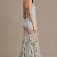 Lyra Robe Gown Corset en Tulle Orné Premium - Vert Sauge