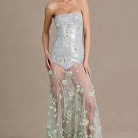 Lyra Robe Gown Corset en Tulle Orné Premium - Vert Sauge