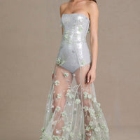 Lyra Robe Gown Corset en Tulle Orné Premium - Vert Sauge