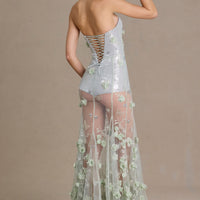 Lyra Robe Gown Corset en Tulle Orné Premium - Vert Sauge