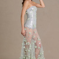 Lyra Robe Gown Corset en Tulle Orné Premium - Vert Sauge