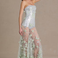 Lyra Robe Gown Corset en Tulle Orné Premium - Vert Sauge