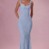 Thalia Robe Gown Col Coeur en Dentelle Premium - Bleu Poudré
