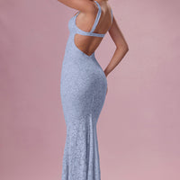 Thalia Robe Gown Col Coeur en Dentelle Premium - Bleu Poudré