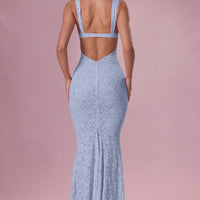 Thalia Robe Gown Col Coeur en Dentelle Premium - Bleu Poudré