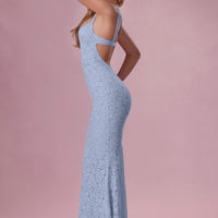 Thalia Robe Gown Col Coeur en Dentelle Premium - Bleu Poudré