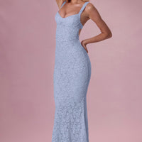 Thalia Robe Gown Col Coeur en Dentelle Premium - Bleu Poudré