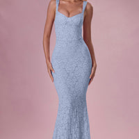 Thalia Robe Gown Col Coeur en Dentelle Premium - Bleu Poudré