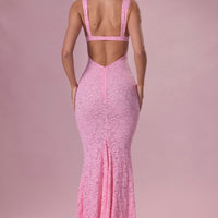 Thalia Robe Gown Col Coeur en Dentelle Premium - Rose Poudré