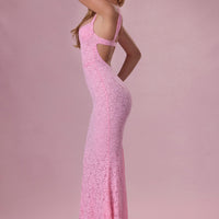 Thalia Robe Gown Col Coeur en Dentelle Premium - Rose Poudré