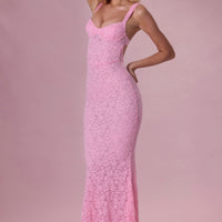 Thalia Robe Gown Col Coeur en Dentelle Premium - Rose Poudré
