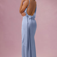 Eliana Robe de Demoiselle d'Honneur Drapée en Satin Premium - Bleu Poudré
