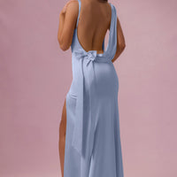 Eliana Robe de Demoiselle d'Honneur Drapée en Satin Premium - Bleu Poudré