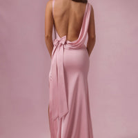 Eliana Robe de Demoiselle d'Honneur Drapée en Satin Premium - Rose Poudré