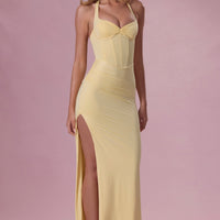 Luna Robe de Demoiselle d'Honneur Corset en Jersey Premium - Jaune Beurre