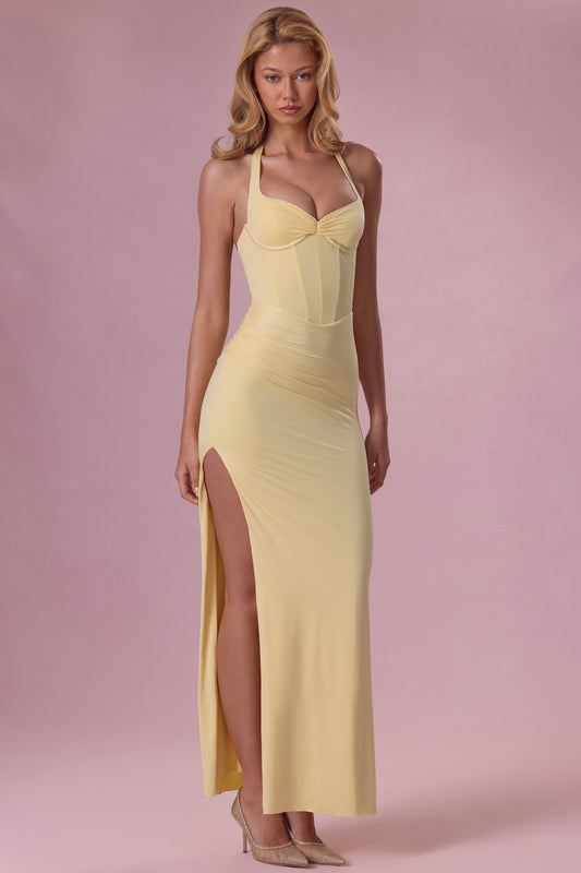 Luna Robe de Demoiselle d'Honneur Corset en Jersey Premium - Jaune Beurre