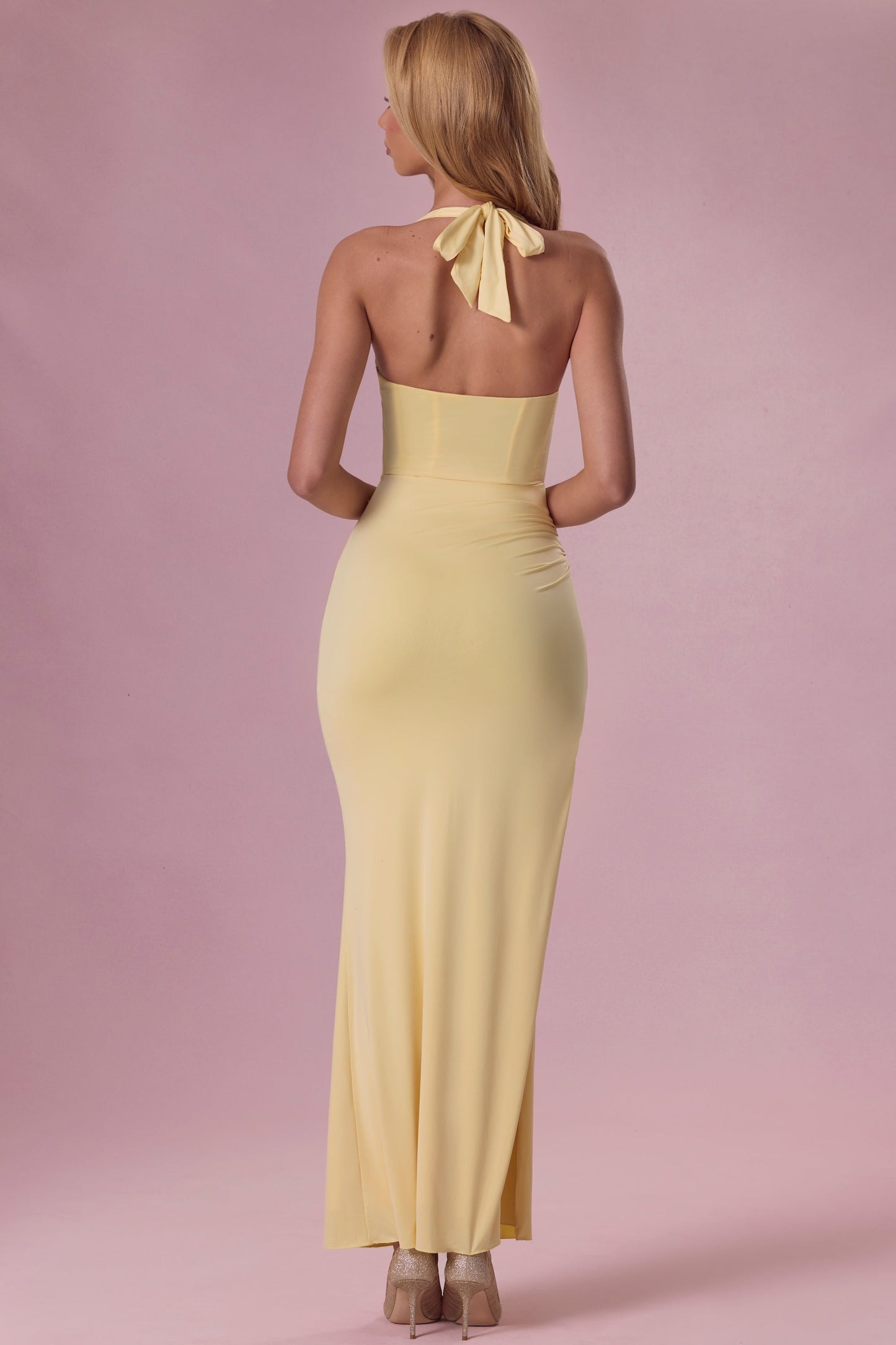 Luna Robe de Demoiselle d'Honneur Corset en Jersey Premium - Jaune Beurre