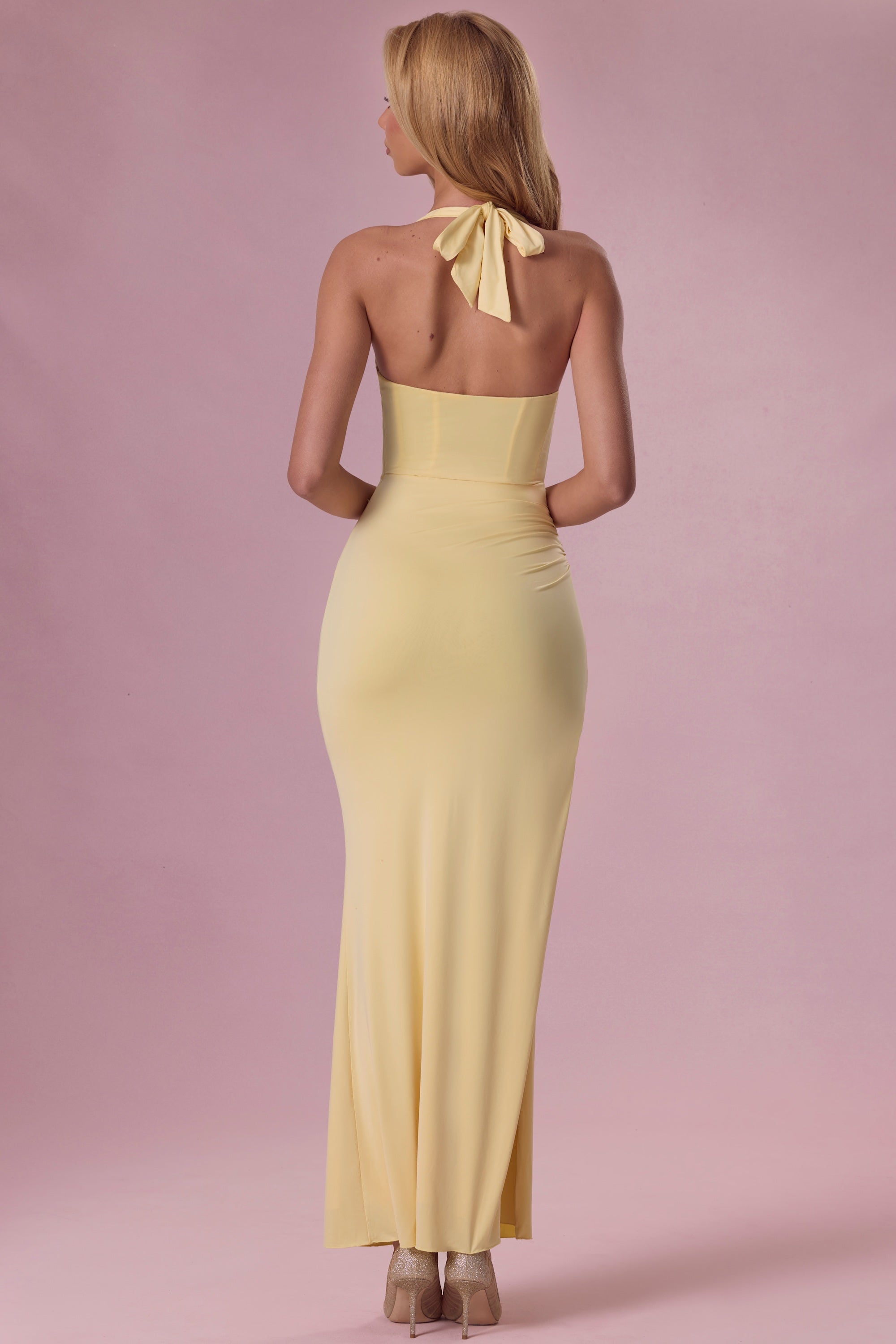 Luna Robe de Demoiselle d'Honneur Corset en Jersey Premium - Jaune Beurre