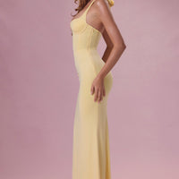 Luna Robe de Demoiselle d'Honneur Corset en Jersey Premium - Jaune Beurre