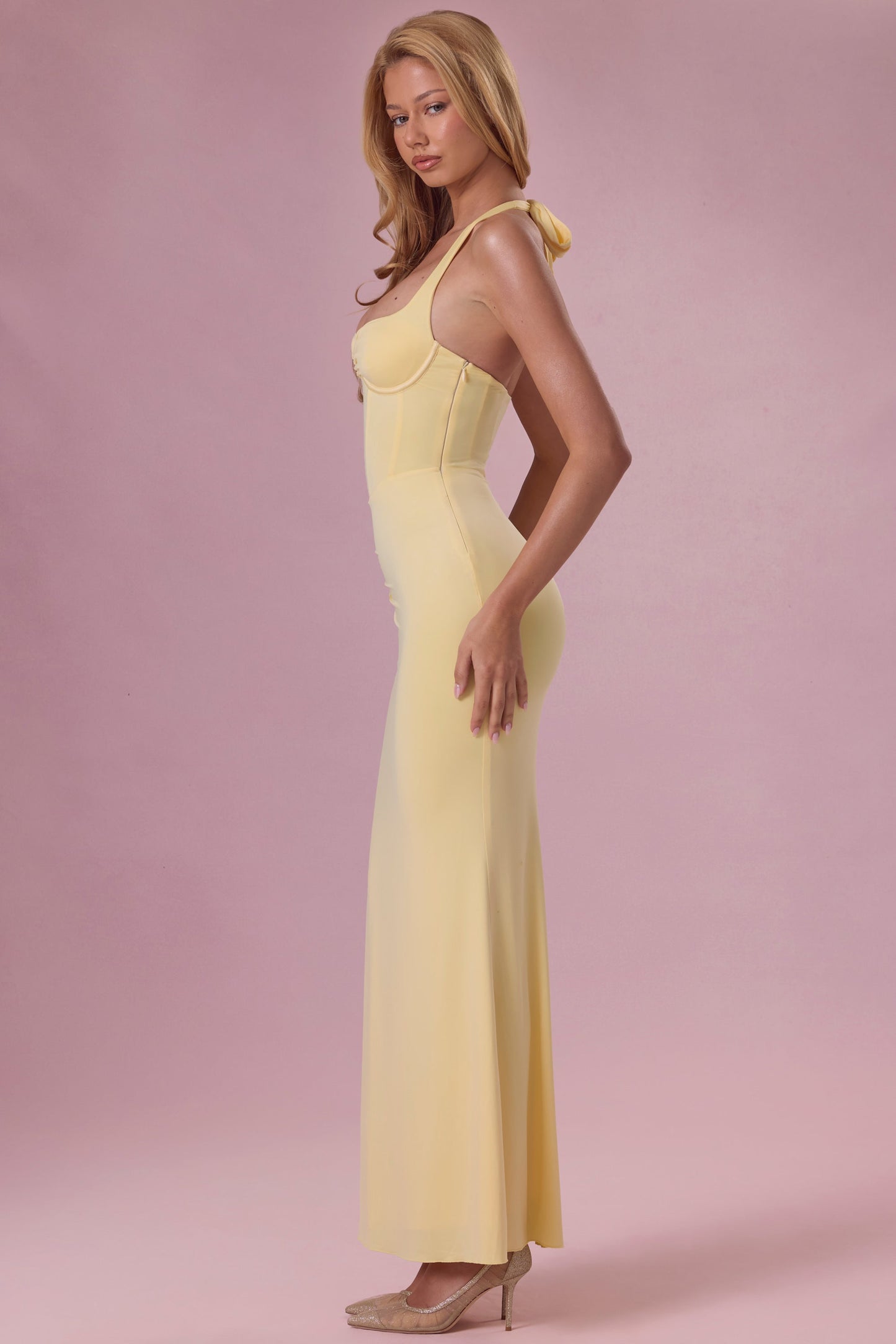Luna Robe de Demoiselle d'Honneur Corset en Jersey Premium - Jaune Beurre
