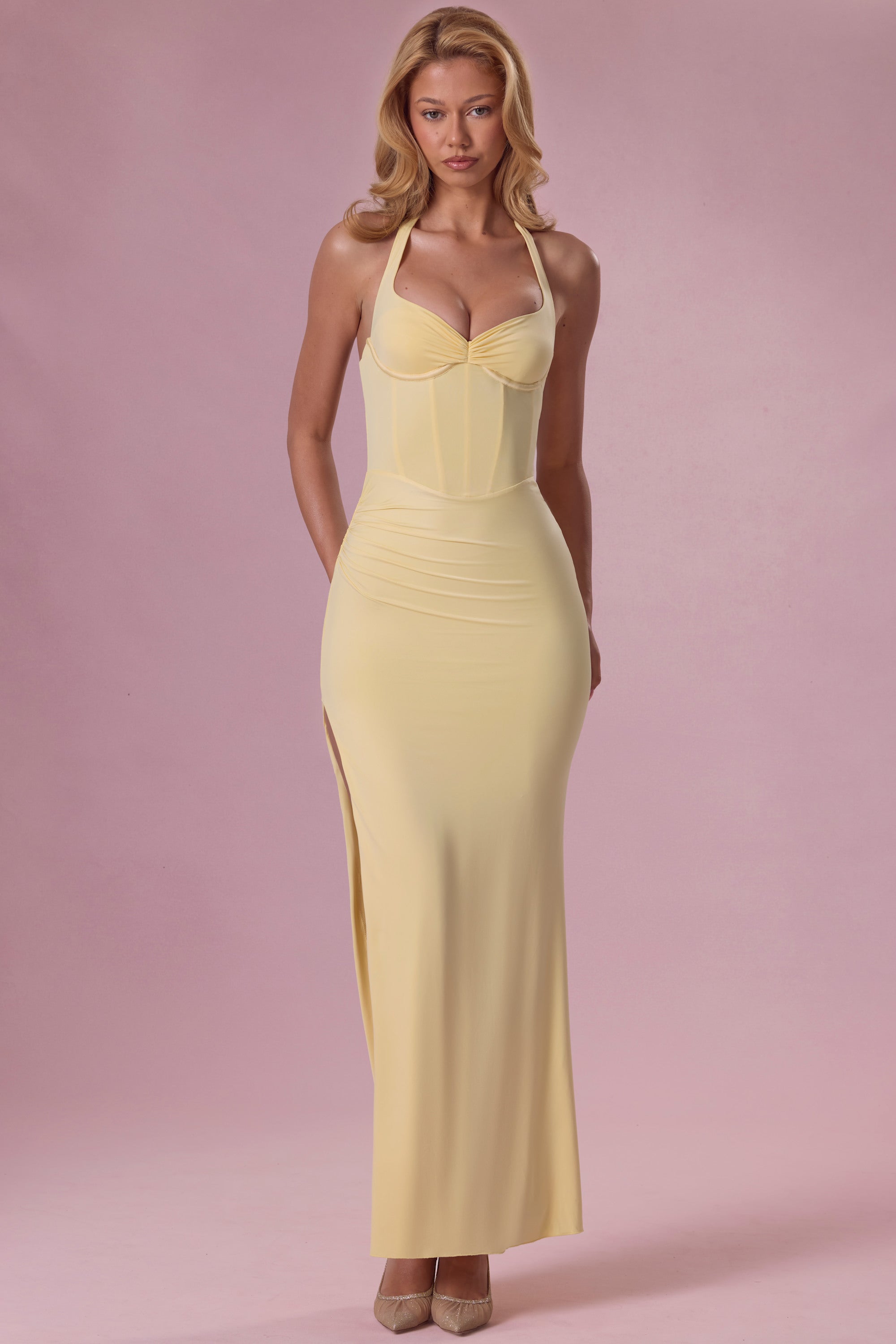 Luna Robe de Demoiselle d'Honneur Corset en Jersey Premium - Jaune Beurre